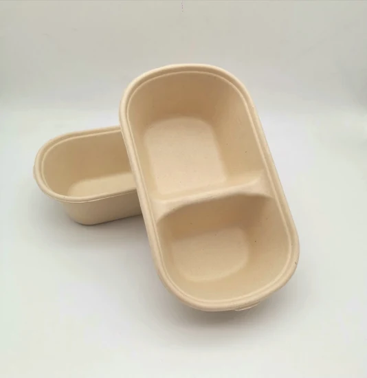 Envase de comida para microondas de 2 compartimentos 100% biodegradable, caja Bento de 1000 ml con tapa